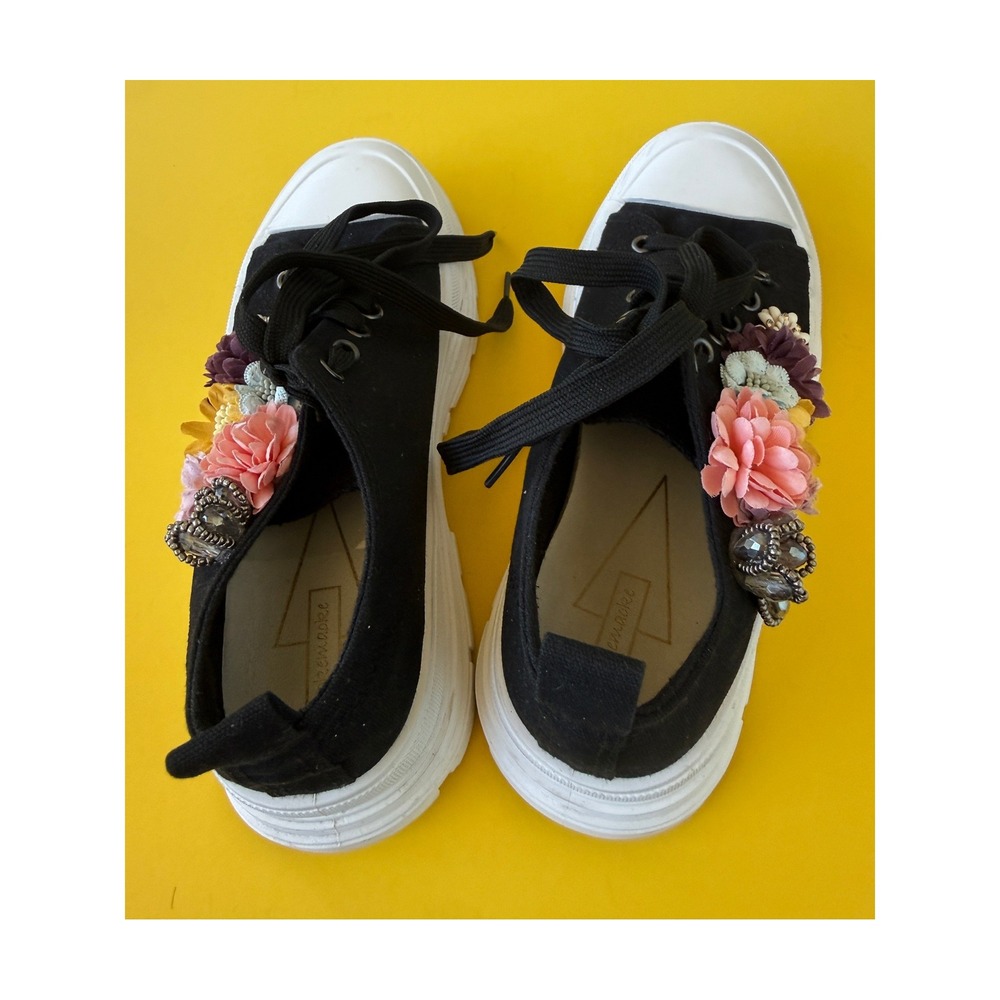 Pokemaoke Italy Black Canvas Platform Sneakers 3d Flowers Crystals Eu 37 View 2